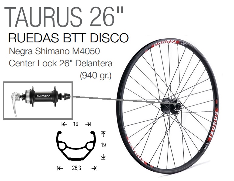 RUEDA BICICLETA DELANTERA 26 TAURUS DISCO NE SH M435 C.LOOK